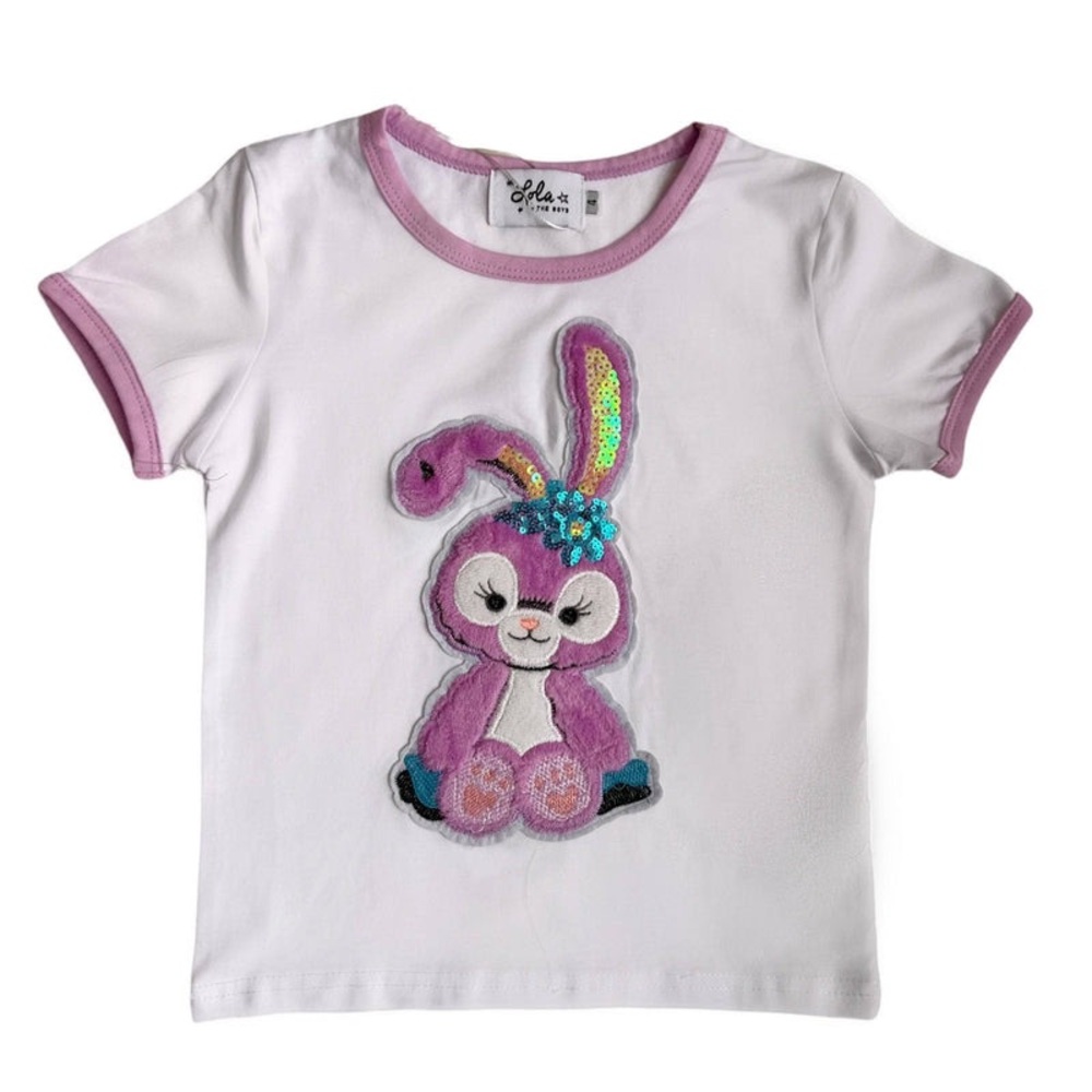 White T-Shirt with Purple Bunny Design